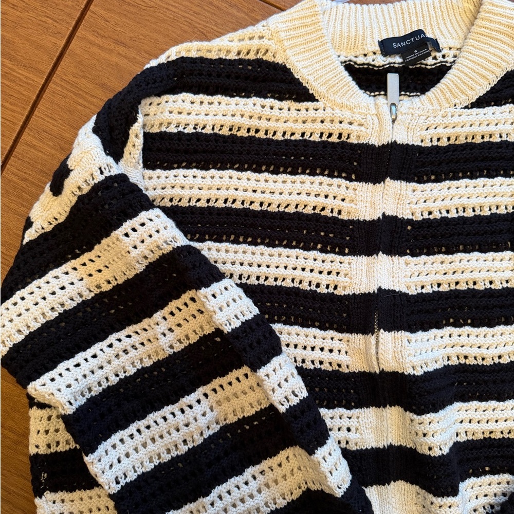 Sanctuary Black And Cream Striped Cardigan View 3